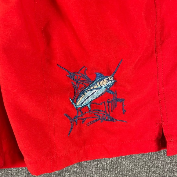 Guy Harvey BlueWater Men's Marlin Embroidered Swim Trunks Size L Red Elastic‎ - Picture 3 of 10